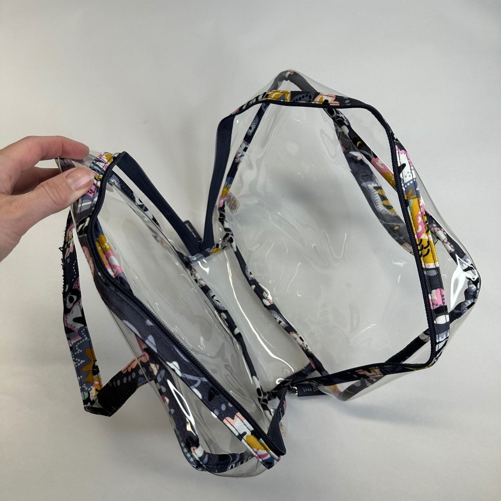 Vera Bradley Clear Cosmetic Bag Floral Trim Navy Blue Travel Organizer Pouch - Picture 7 of 10